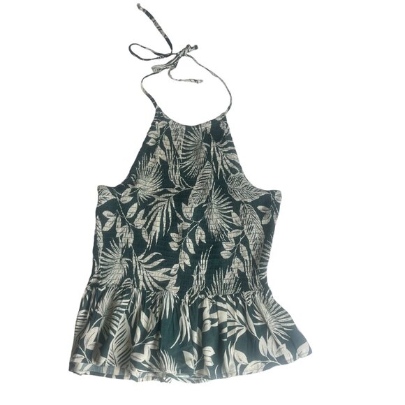Patrons Of Peace Halter Top Tropical Leaf Peplum Hem Green Size Large New WOT - Picture 1 of 8
